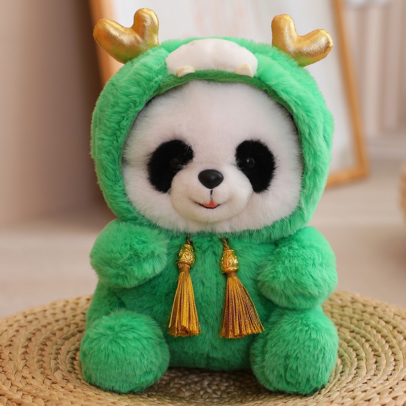 国潮25cm呆萌可爱绿色熊猫公仔毛绒玩具背包熊猫玩偶动物园纪念品礼品批发