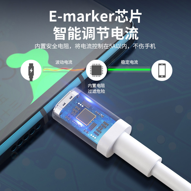 100W fast charging cable 5a, suitable for mobile phones, tablets, laptops, pd dual Type-C data cable and Type-C charging cable Item Picture