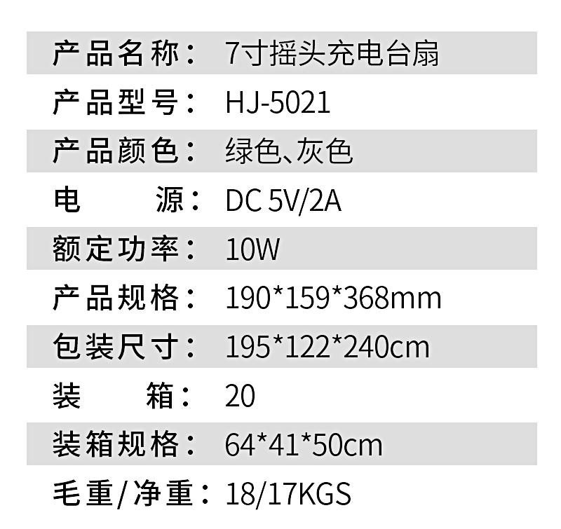 跨境7寸USB桌面风扇大风力静音办公家用台式电扇迷你风扇便携式详情20