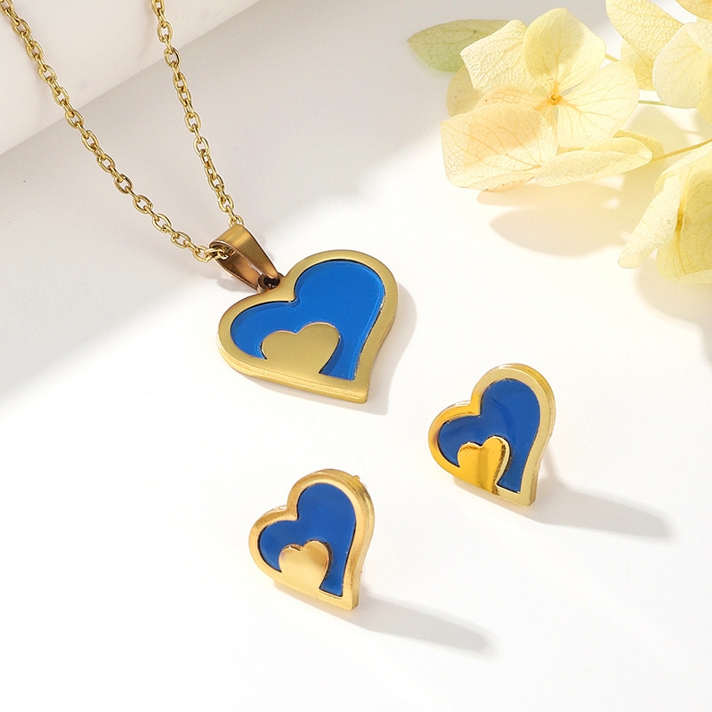 Heart-shaped necklace earrings, stainless steel export set, fashionable women's necklace wholesale set detail image 5