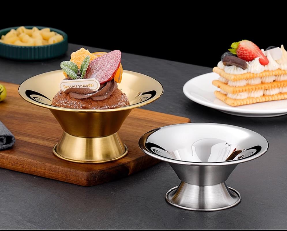 不锈钢沙拉碗冰淇淋杯雪糕杯水果碗圆形奶昔杯甜点甜品高脚碗