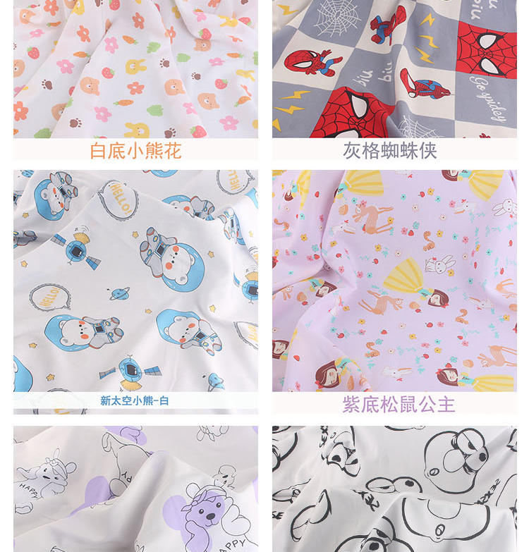 人造棉印花面料宝宝睡衣绵绸碎花连衣裙卡通床单棉绸府绸布料详情14