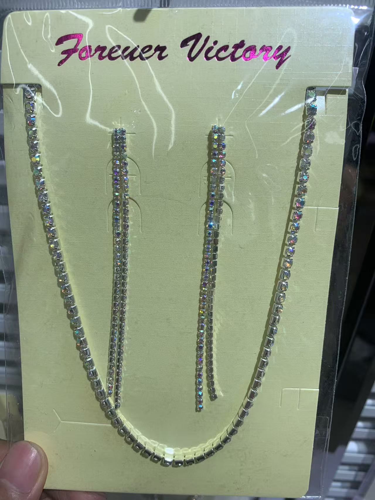 欧美时尚闪亮水钻项链耳环手链套装 奢华简约气质项饰耳饰三件套产品图