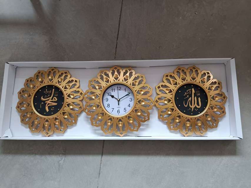 装饰镜钟表三件套阿拉伯语热卖装饰品塑料工艺，钟表镜子