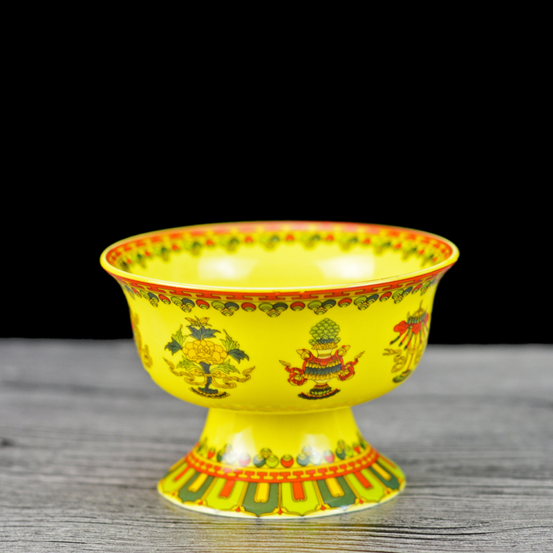 Kunkun Ceramics 3-inch and 3.5-inch Auspicious Eight Treasures high-legged Ceramic cups, Buddha Hall offering cups, Butter Tea cups Specification image