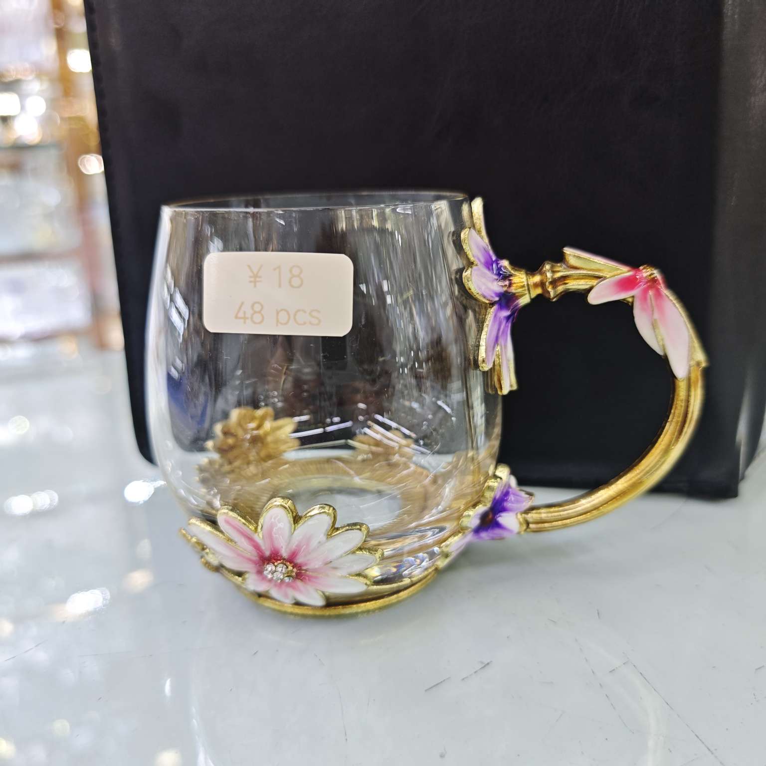 花茶杯玻璃杯珐琅杯厂家直销精美玻璃杯母亲节礼物珐琅彩杯子水晶杯茶杯玫瑰花杯子玻璃杯