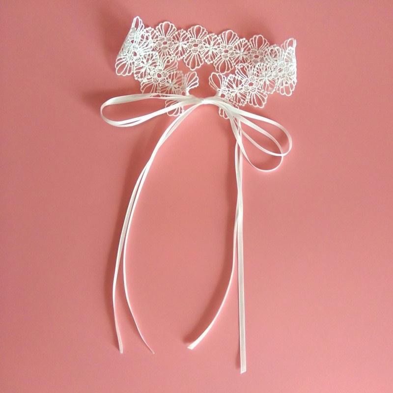 Korean style lace short necklace with a tie collar, neck strap and false collar, black and white, non-metal, anti-allergy detail image 9