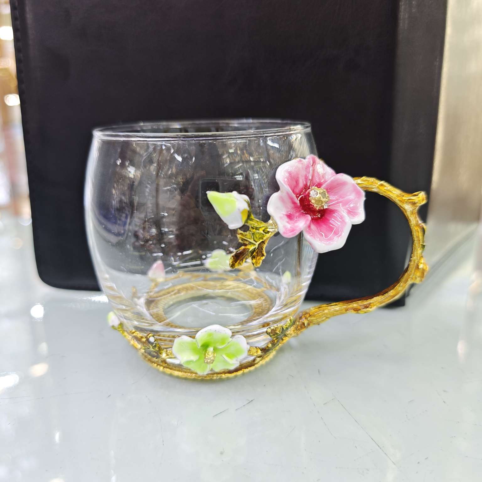 Flower tea cups, glass cups, enamel cups, factory direct sales, exquisite glass cups, Mother's Day gifts, enamel colored cups, crystal cups, tea cups, rose cups, glass cups details Picture