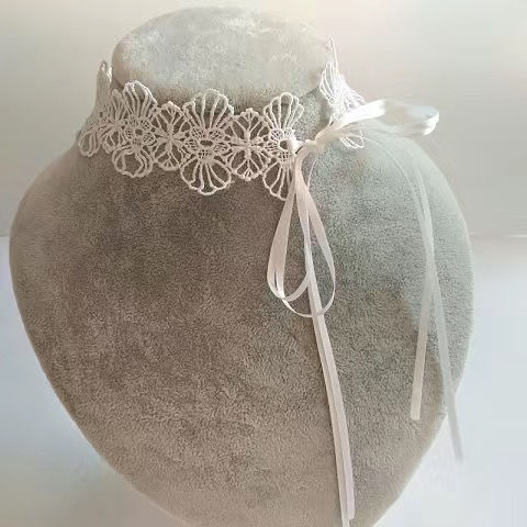 Korean style lace short necklace with a tie collar, neck strap and false collar, black and white, non-metal, anti-allergy detail image 3