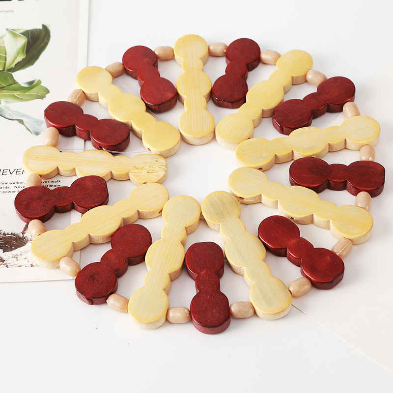 杯垫餐垫竹制编制垫颗粒垫圆形串珠垫圆形编织垫