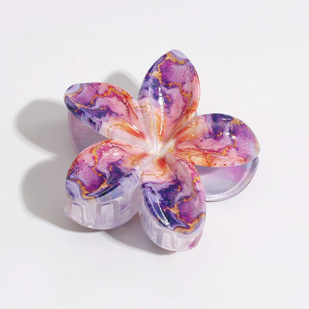 8公分大理石纹鸡蛋花流行鲨鱼夹，UV印花工艺，琳琳饰品新品上市详情图3