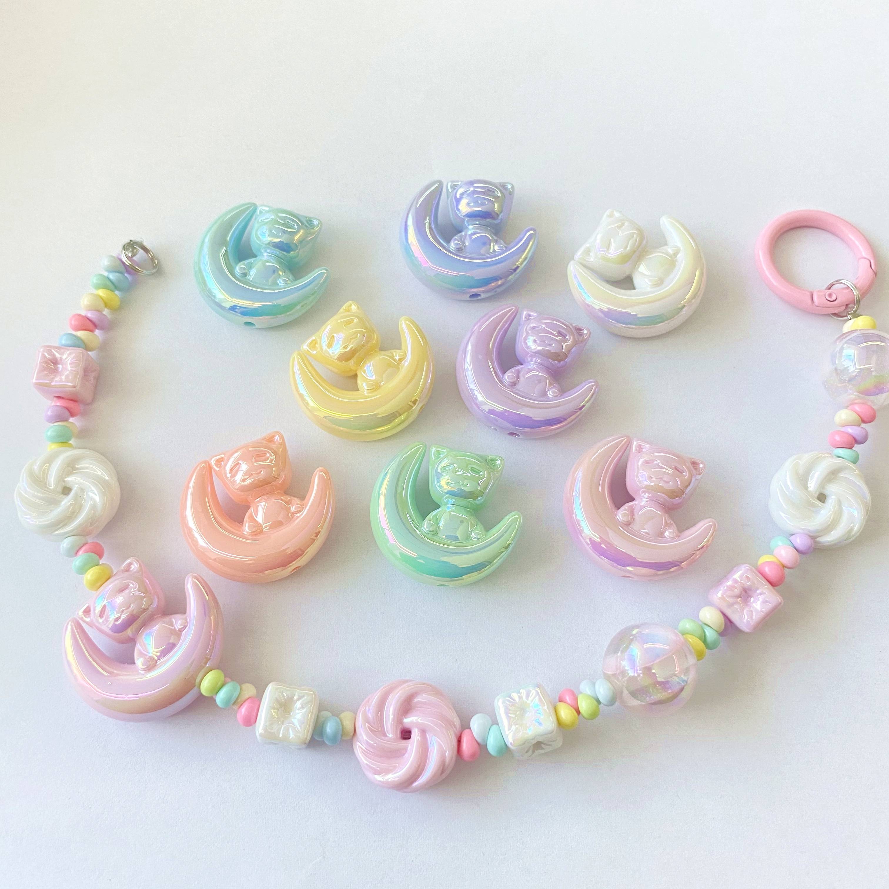 Acrylic solid color uv summer fantasy Moon cat diy bracelet, keychain, mobile phone pendant, accessory materials details Picture