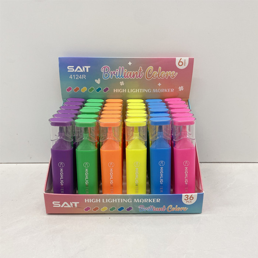 Dark-colored single-headed highlighters are used by students to draw with colored underlined markers in their notebooks full figure