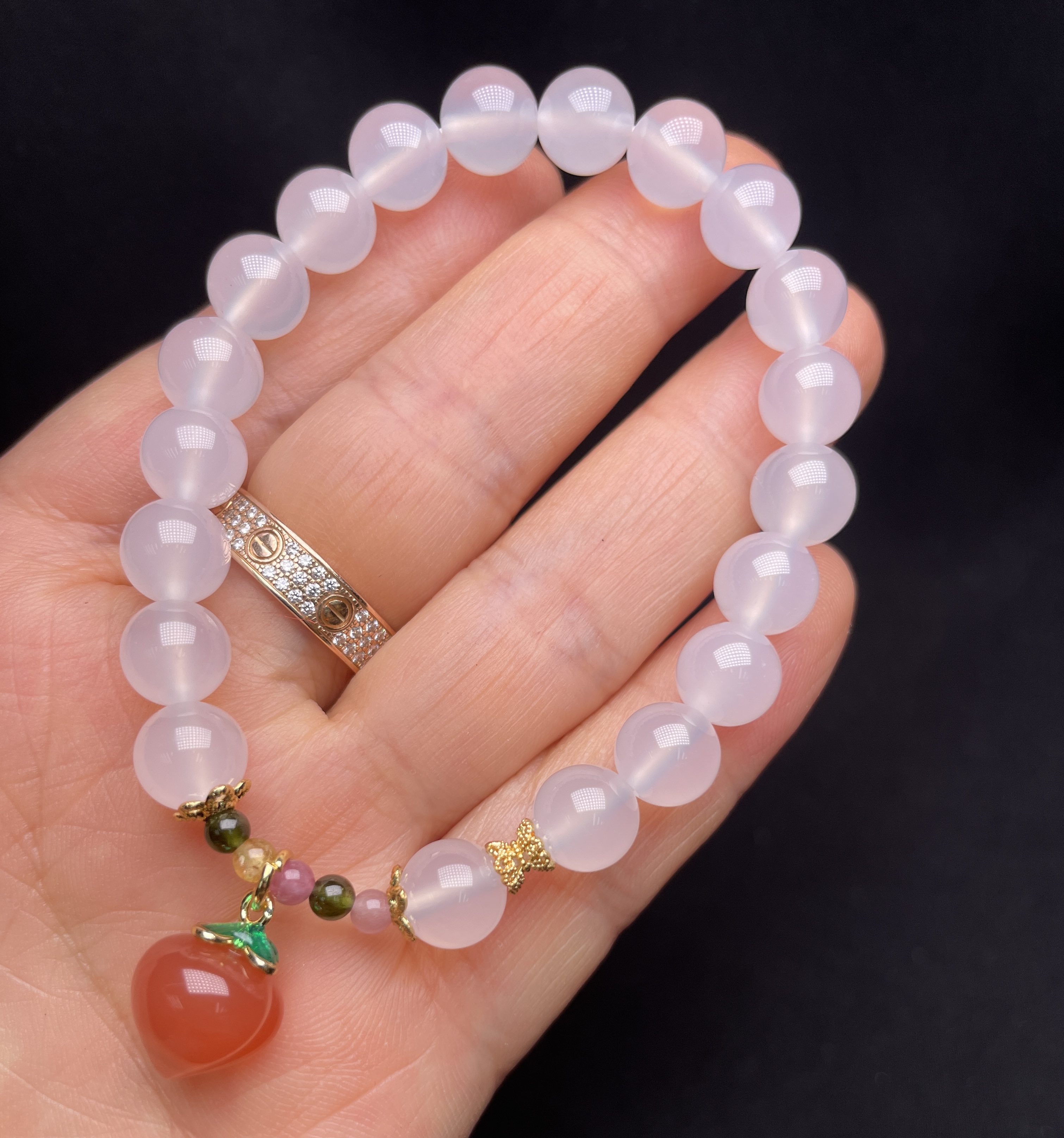 Agate bracelet, white agate round bead bracelet pendant, Hetian jade, Nan red, fashionable ladies' jewelry, high-end crystal bracelet accessory, fine bracelet, crystal bracelet accessory Specification image