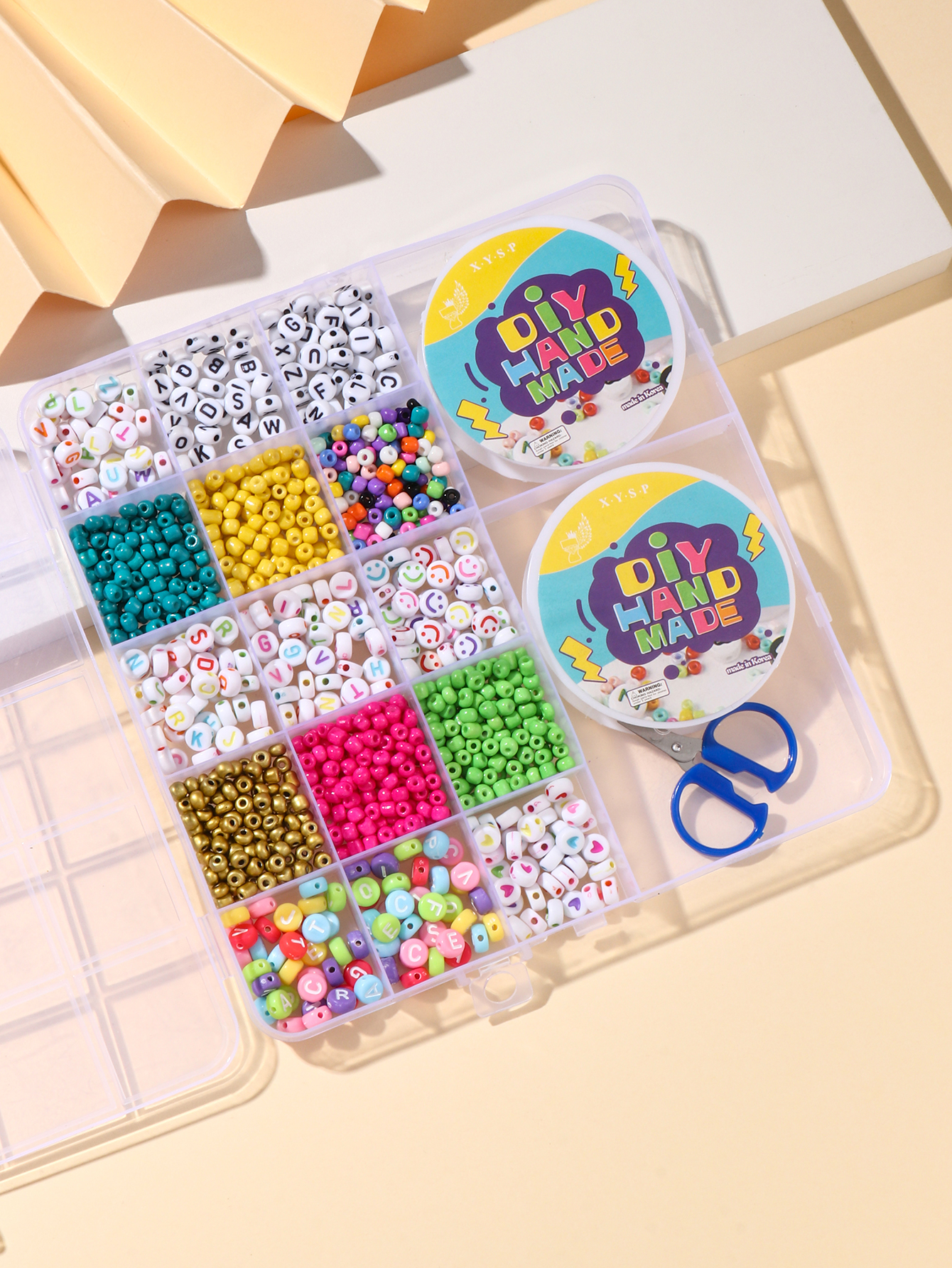 diy beaded educational toys for children in foreign trade, 15+2 grid set, wearable bracelet and necklace DIY details Picture