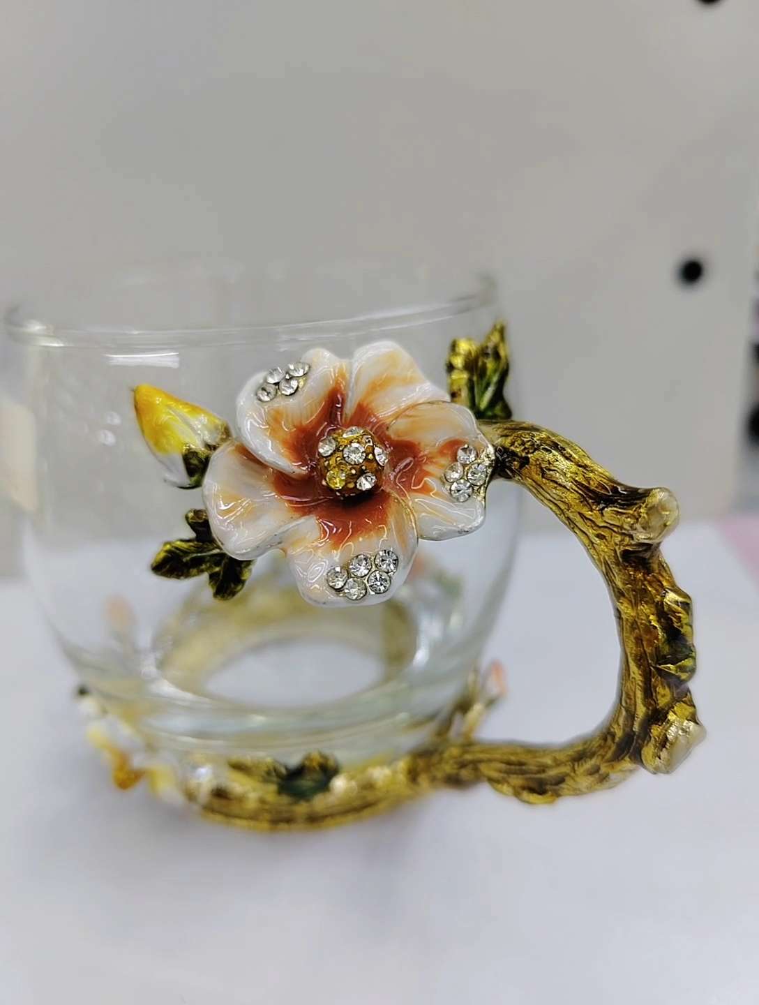 Flower tea cups, glass cups, enamel cups, factory direct sales, exquisite glass cups, Mother's Day gifts, enamel colored cups, crystal cups, tea cups, rose cups, glass cups detail image 5