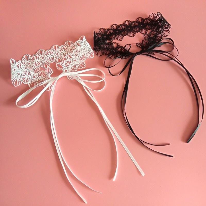 Korean style lace short necklace with a tie collar, neck strap and false collar, black and white, non-metal, anti-allergy detail image 4