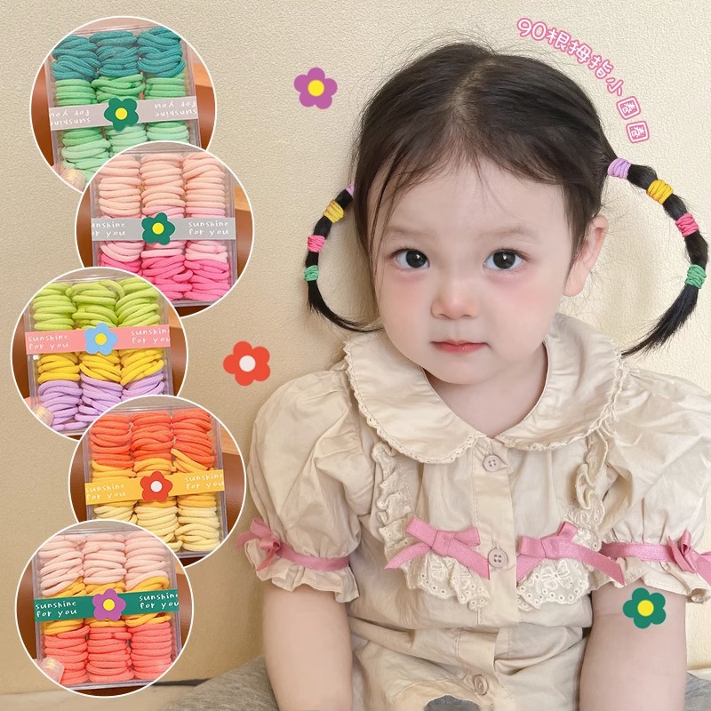 盒装彩虹色儿童发圈不伤发发绳小女孩扎辫高弹力耐用基础皮筋发饰 