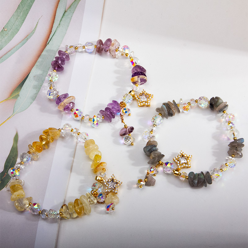 天然黄水晶 紫水晶 灰月光 手链星星锆石手链流行款水晶水晶手串
