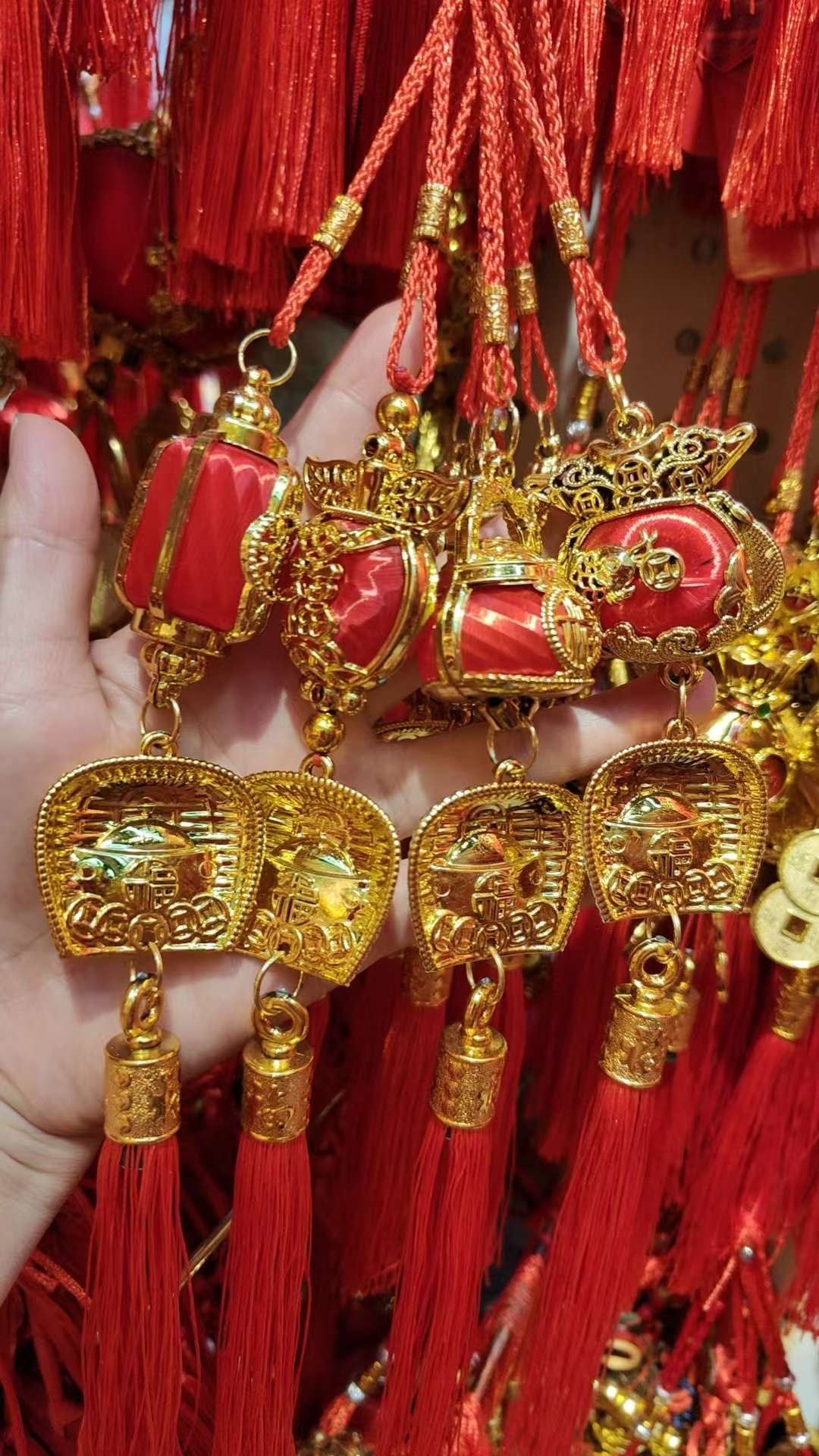 国潮鑫祥喜庆工艺小钱袋金斗几款盆栽车载过年节庆喜庆挂件玄关婚庆结婚新家玄关