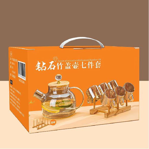 玻璃茶壶套装礼盒礼品彩盒装茶壶茶杯高硼硅玻璃防烫耐热玻璃水壶玻璃茶壶