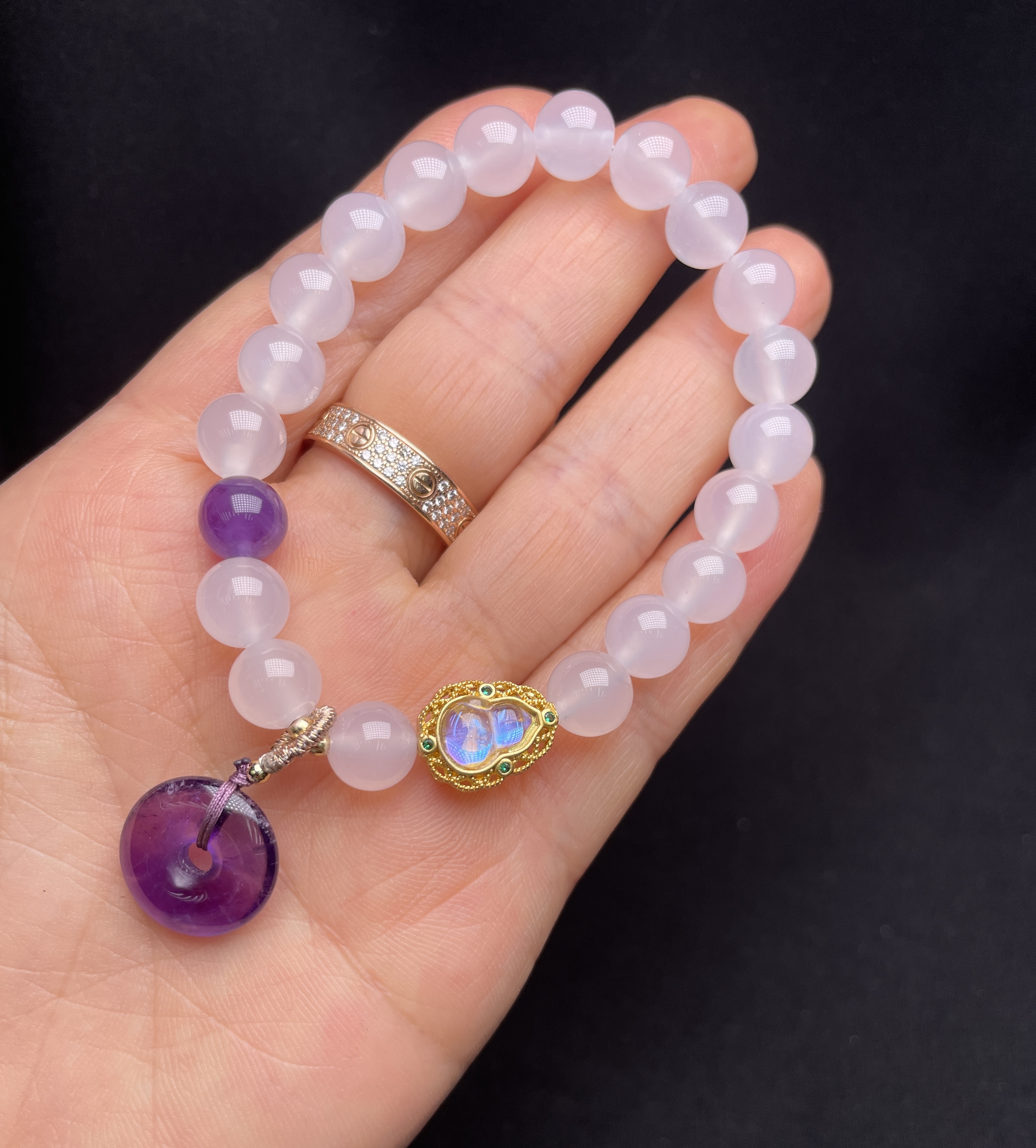 Agate bracelet, white agate round bead bracelet pendant, Hetian jade, Nan red, fashionable ladies' jewelry, high-end crystal bracelet accessory, fine bracelet, crystal bracelet accessory details Picture