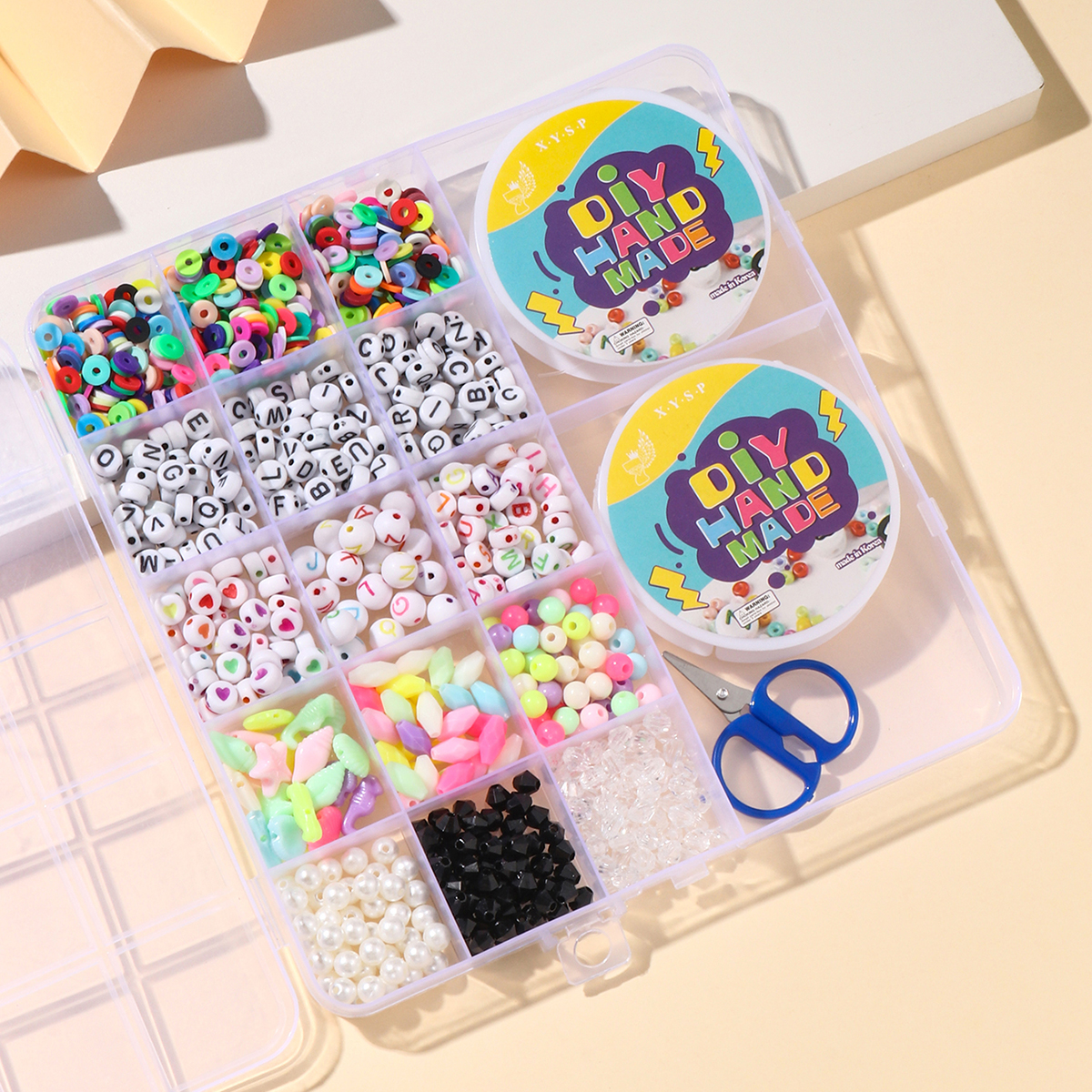 外贸儿童diy串珠益智玩具15+2格套盒可穿手链项链diyDIY