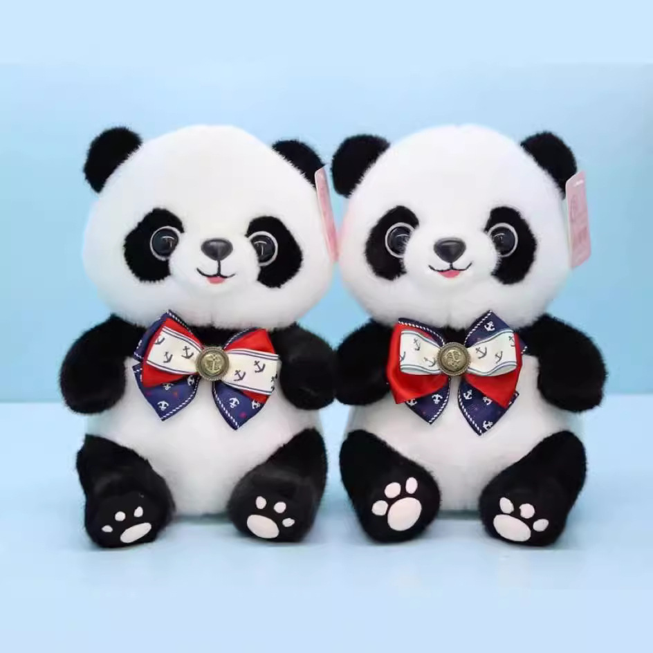 National trend cartoon panda bow dolls, plush toy figurines, cross-border love panda toy zoo