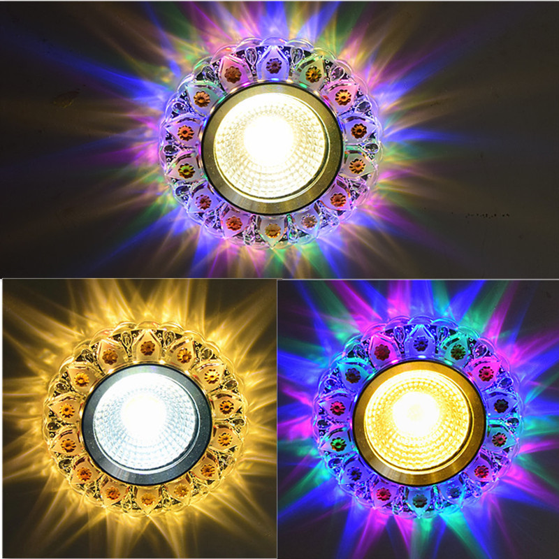 Spotlights, LED color crystal downlights, 3-watt and 5-watt ceiling lights, hole lights, living room ceiling small lights, embedded bull's eye lights Item Picture