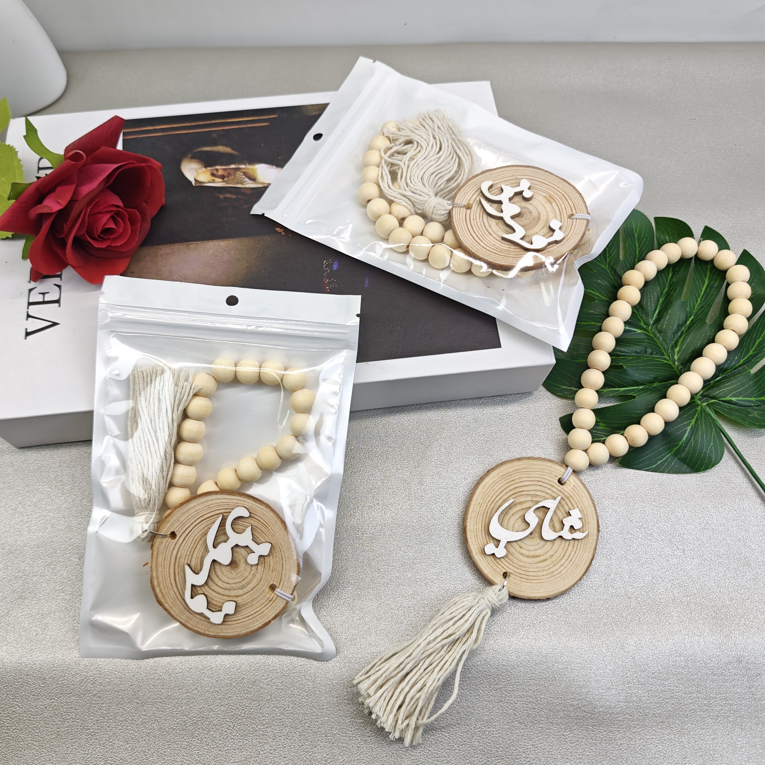 创意爱心流苏木珠挂串家居汽车装饰挂件壁挂简约家居工艺品