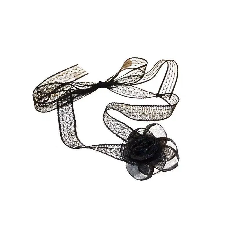 Lace ribbon flower necklace, fashionable and super fairy-like, trendy choker necklace, simple and elegant, versatile, long necklace for women detail image 3
