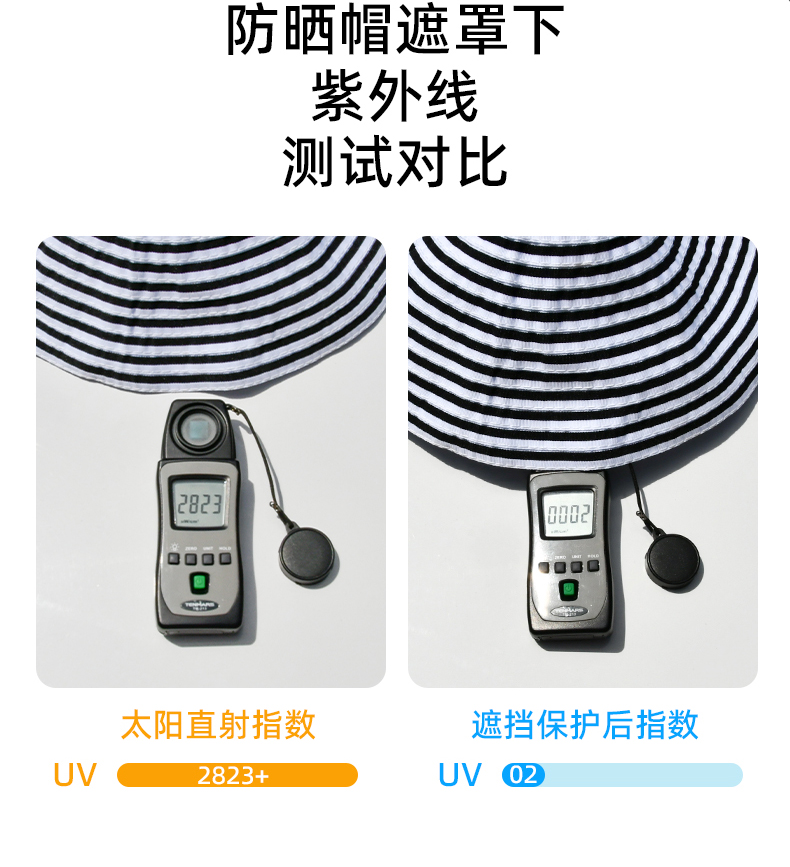 夏季新款遮阳帽子女韩版百搭户外防晒帽盆帽遮脸太阳帽条纹渔夫帽详情2