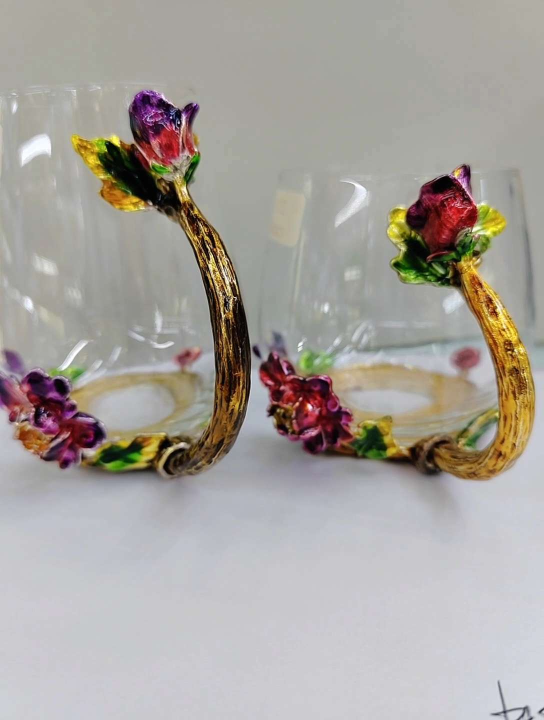 Flower tea cups, glass cups, enamel cups, factory direct sales, exquisite glass cups, Mother's Day gifts, enamel colored cups, crystal cups, tea cups, rose cups, glass cups detail image 4