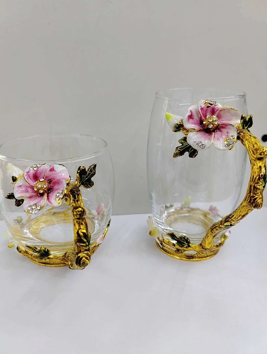 Flower tea cups, glass cups, enamel cups, factory direct sales, exquisite glass cups, Mother's Day gifts, enamel colored cups, crystal cups, tea cups, rose cups, glass cups detail image 2