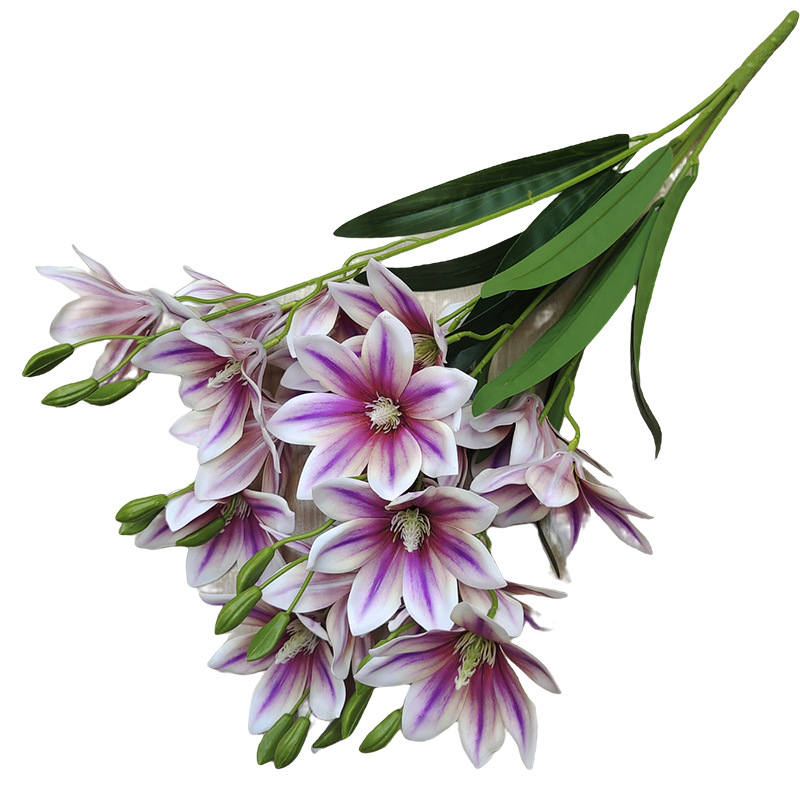 跨境3D手感保湿仿真花兰花把束20头千禧玉兰家居装饰婚礼花艺假花 仿真绿植白底实物图