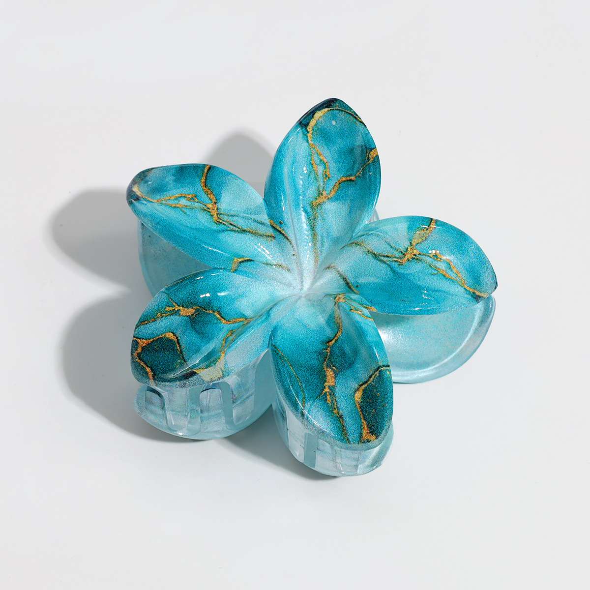 8公分大理石纹鸡蛋花流行鲨鱼夹，UV印花工艺，琳琳饰品新品上市详情图2