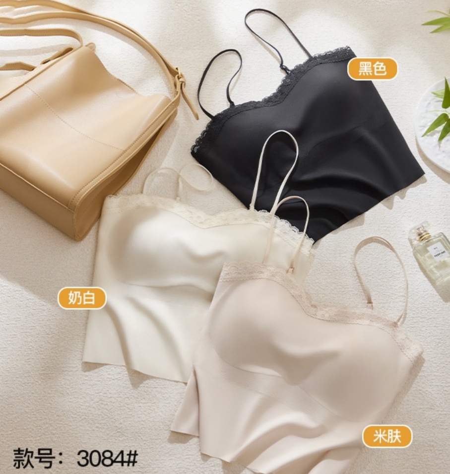 法式蕾丝边美背抹胸礼服内搭带胸垫一体冰丝内衣背心外穿打底上衣