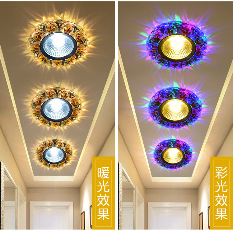 Spotlights, LED color crystal downlights, 3-watt and 5-watt ceiling lights, hole lights, living room ceiling small lights, embedded bull's eye lights Specification image