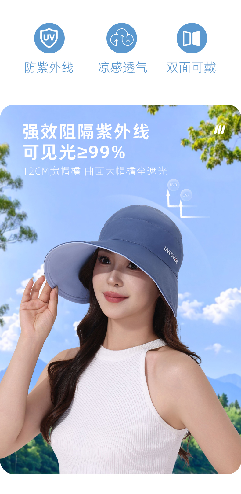 大帽檐防晒帽子女款2025新款夏季遮阳帽防紫外线渔夫帽空顶太阳帽详情2