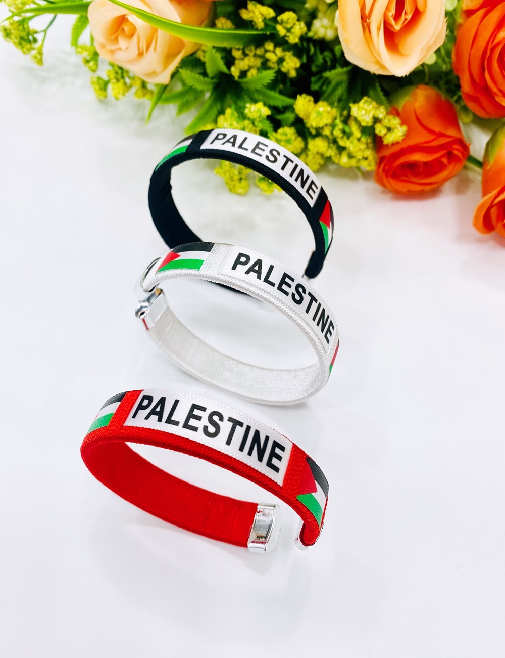 巴勒斯坦PALESTINE国旗图案国旗色编织手环大型集会活动C型手镯