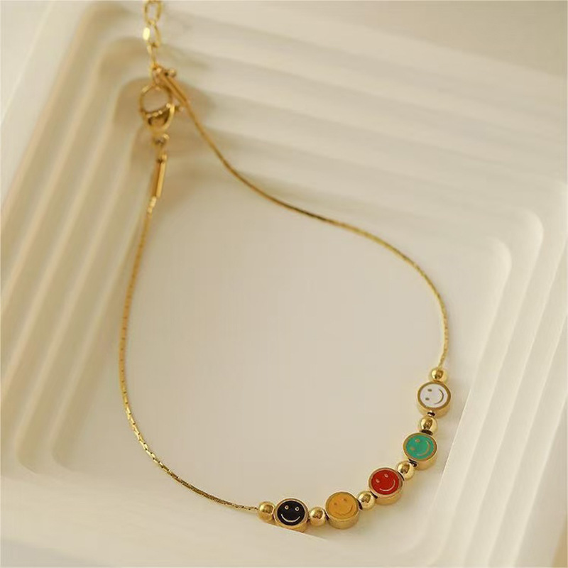 2025年春夏新款时尚彩色笑脸脚链钛钢真空电镀工艺不掉色七夕礼物