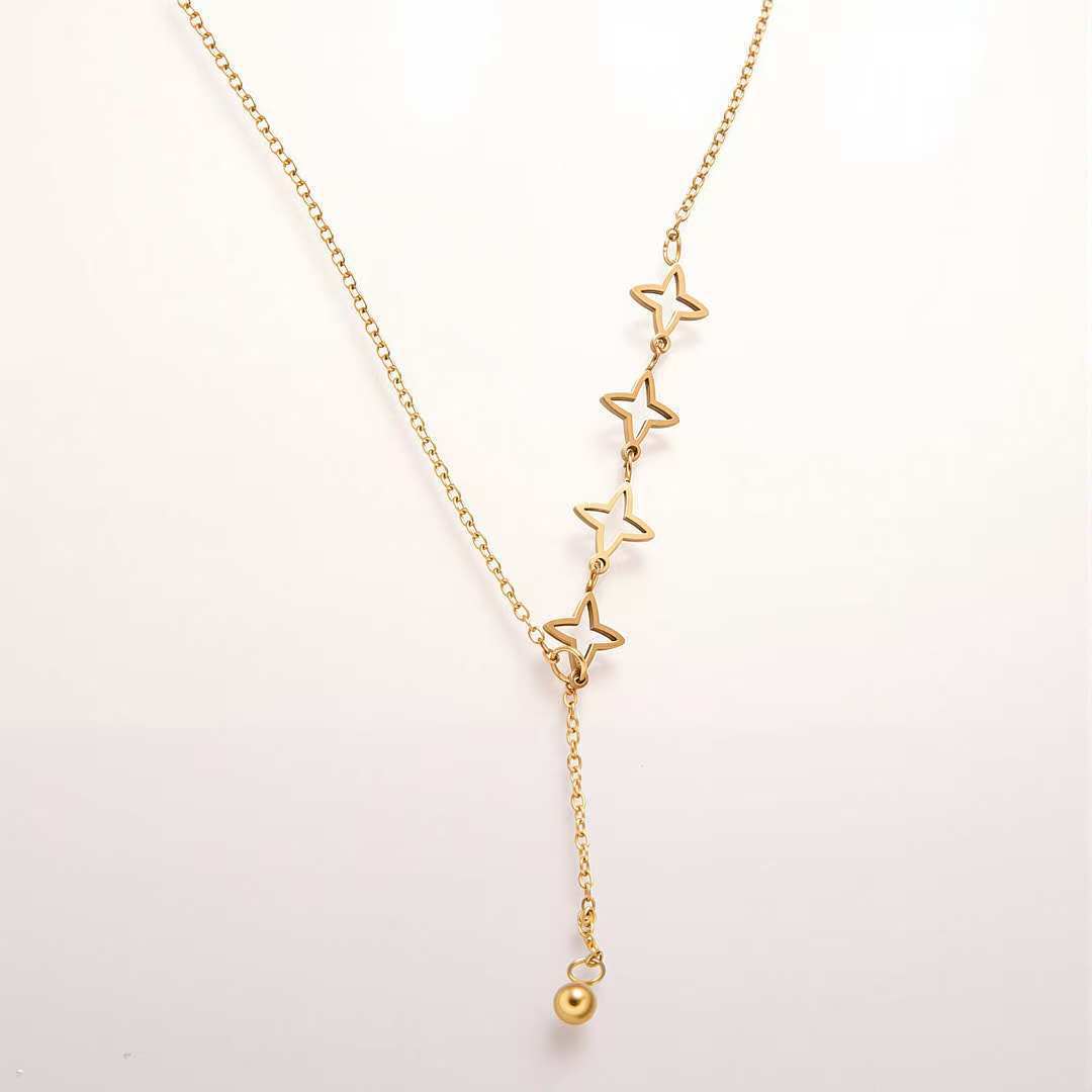 2025年新款项链金色钛合金优雅时尚四星四叶草饰品流苏Y形锁骨链 详情图4
