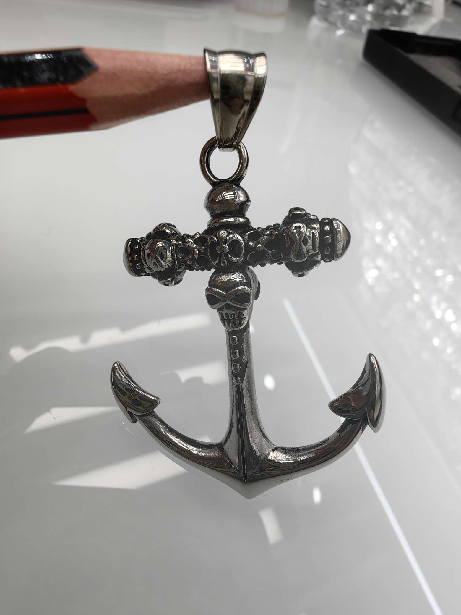 不锈钢潮流欧美暗黑风鬼头船锚帅气个性钛钢吊坠产品图