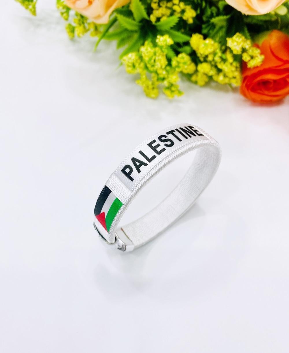 巴勒斯坦PALESTINE国旗图案国旗色编织手环大型集会活动C型手镯详情5