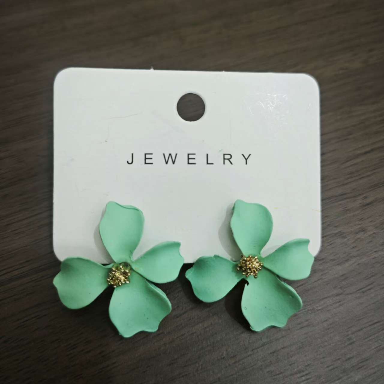 花朵绿色耳环时尚简约耳饰 精致百搭饰品 个性设计潮流耳环
