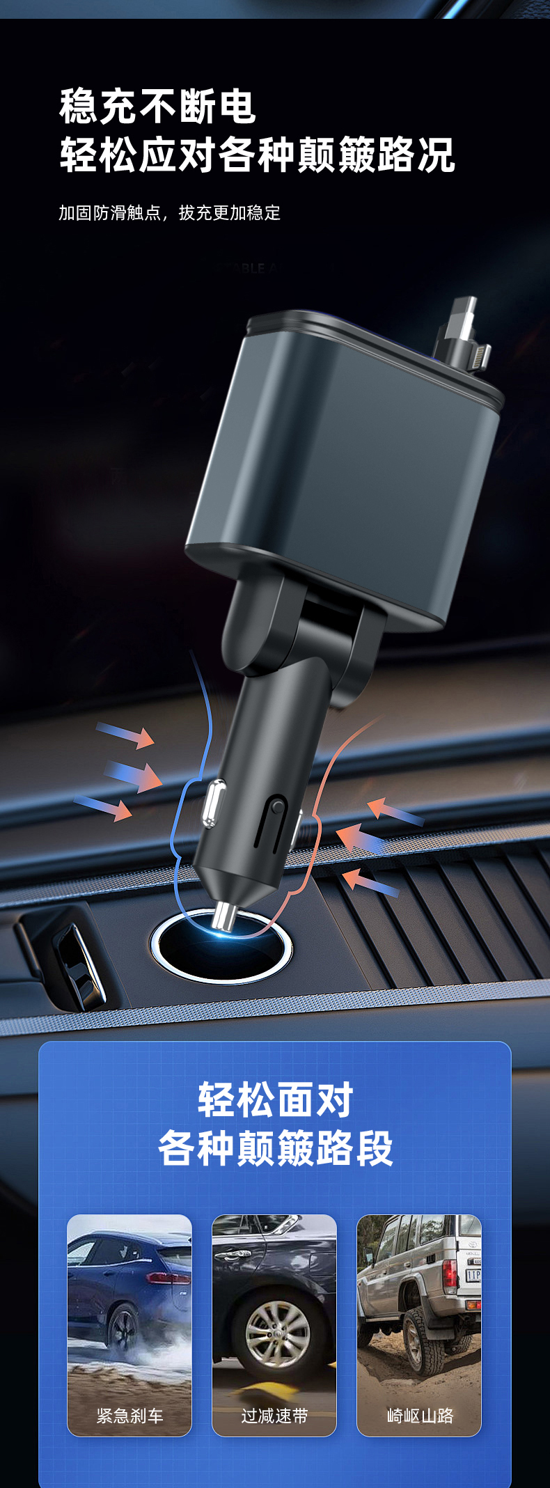 A+C dual fast charging 5IN1 stretch line car charging voltage display Bluetooth 5.3 mobile phone car charger car fast charging blue ambient light pic 11