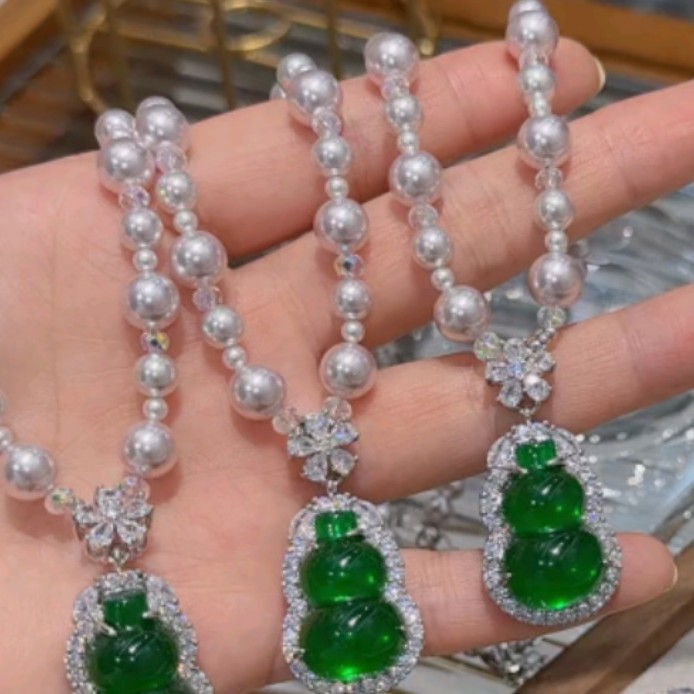 2025铜合金仿珍珠碧绿葫芦福禄中式气质复古民族风百搭轻奢高级感