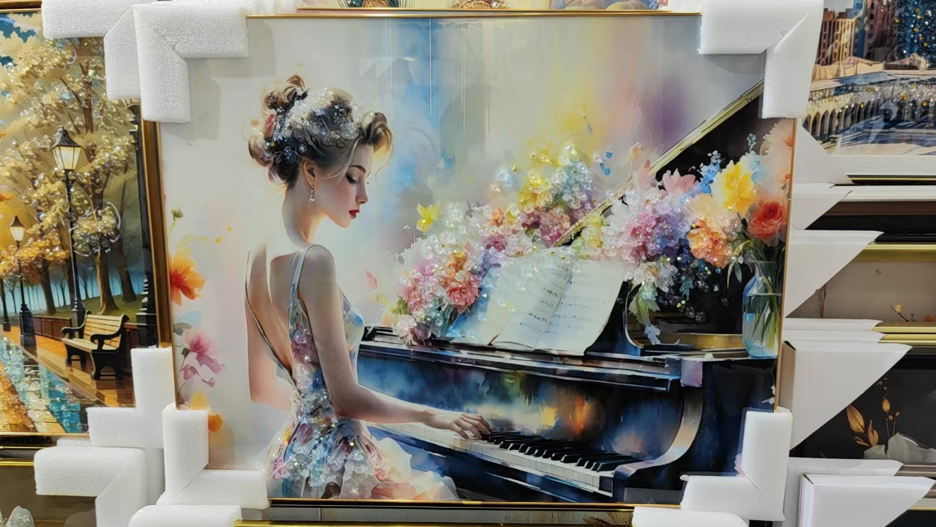 Wholesale of oil canvas cores for living room decorative paintings, cross-border exclusive supply of oilcloth wall hangings, delivery of entrance posters, wall decoration, piano playing Specification image
