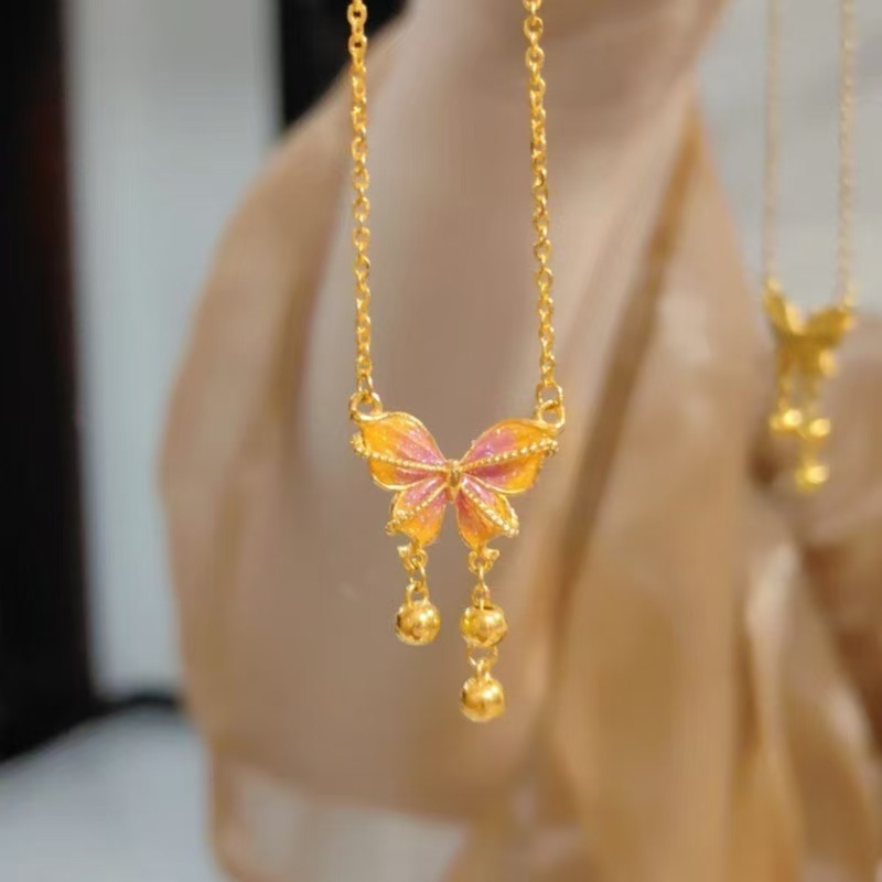 蝴蝶流苏钛钢项链本命年蛇年时尚简约气质锁骨链批发 