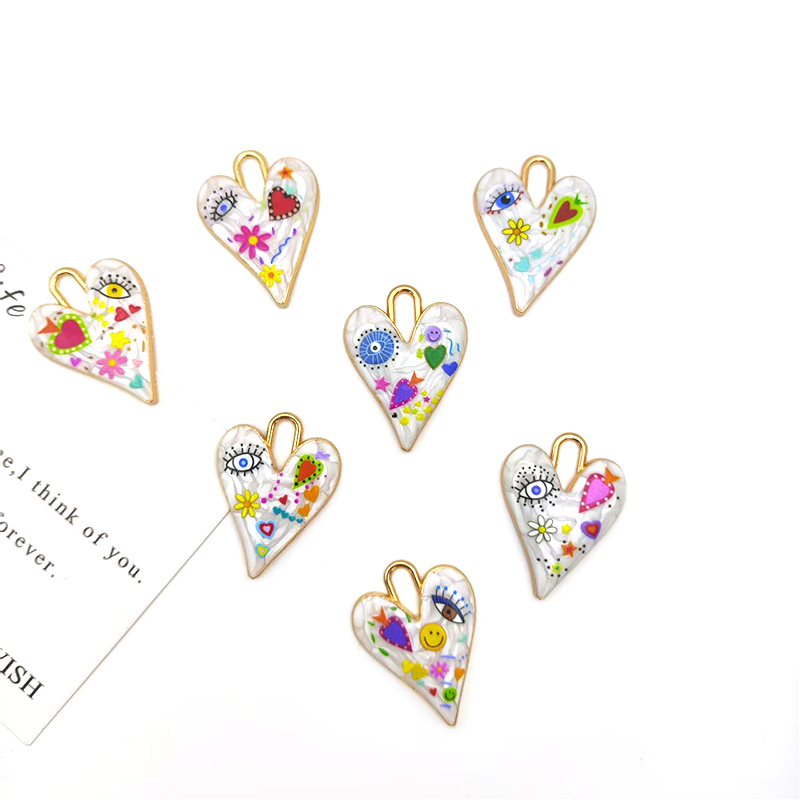 新款珠光滴油恶魔之眼爱心配件花朵笑脸合金配件